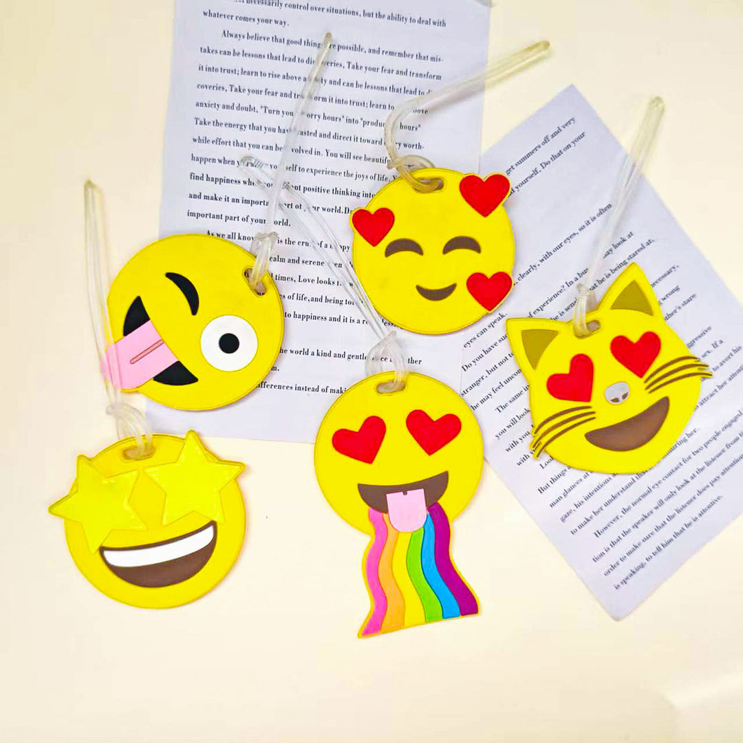 Fargerik unisex emoji bagasjelapp i silikon for enkel identifisering av koffert og reiseveske.