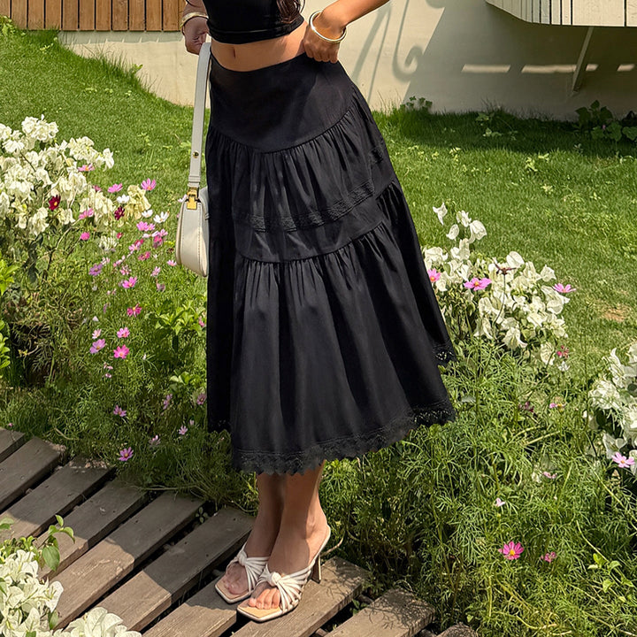 Dame Elegant Lagdelt Skjørt med Lekre Spissdetaljer