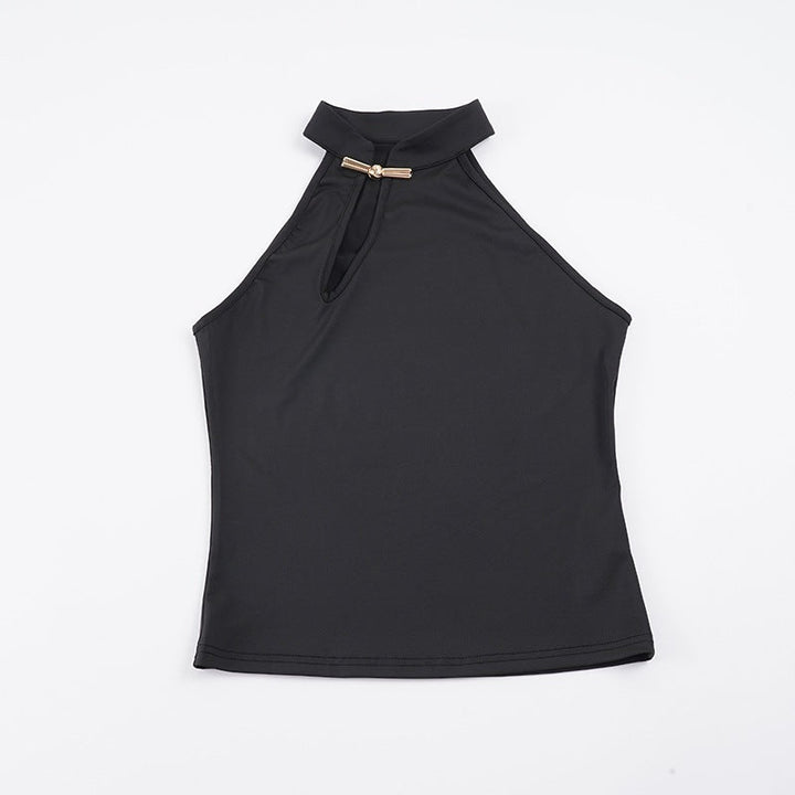 Aktiv dametopp med høyhals design, elegant spenne og spalte. Ideell for sport, yoga og en stilren treningsøkt.