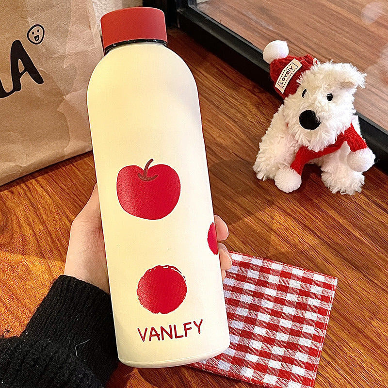 Mønstret isolasjonsflaske for dame 500ml. Gjenbrukbar reiseflaske med hundedesign, holder drikken temperert.
