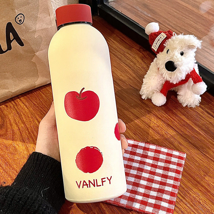 Mønstret isolasjonsflaske for dame 500ml. Gjenbrukbar reiseflaske med hundedesign, holder drikken temperert.