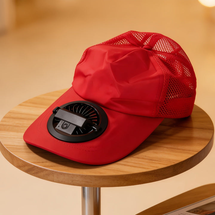 Unisex kjølehatt med integrert vifte for effektiv avkjøling. Perfekt sommerhatt og solhatt for varme dager.