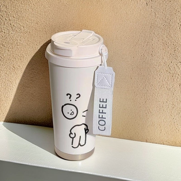 Kompakt 500ml termos med kattemotiv, ideell for kontor og reise. Isolerende dame drikkeflaske.