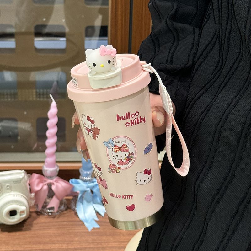 Hvit termokopp for reise og kontor med søtt karaktermotiv, 350 ml, holder drikken varm/kald.