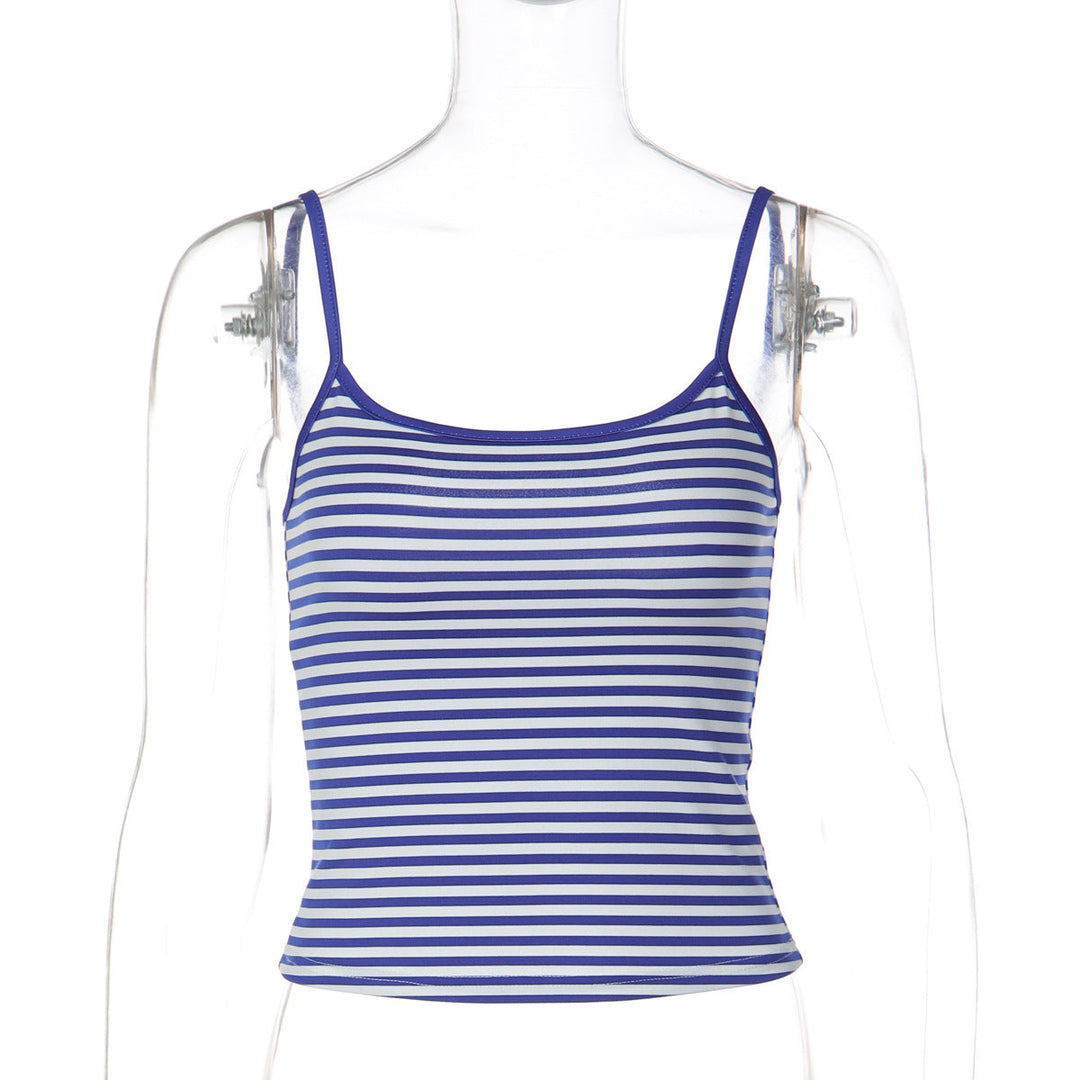 Stripete sommertopp for damer med justerbare spaghettistropper, figursydd design for en elegant look.
