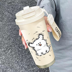 Kattemotiv drikkeflaske, 500ml. Isolerende termos for dame til trening, jobb eller reise.