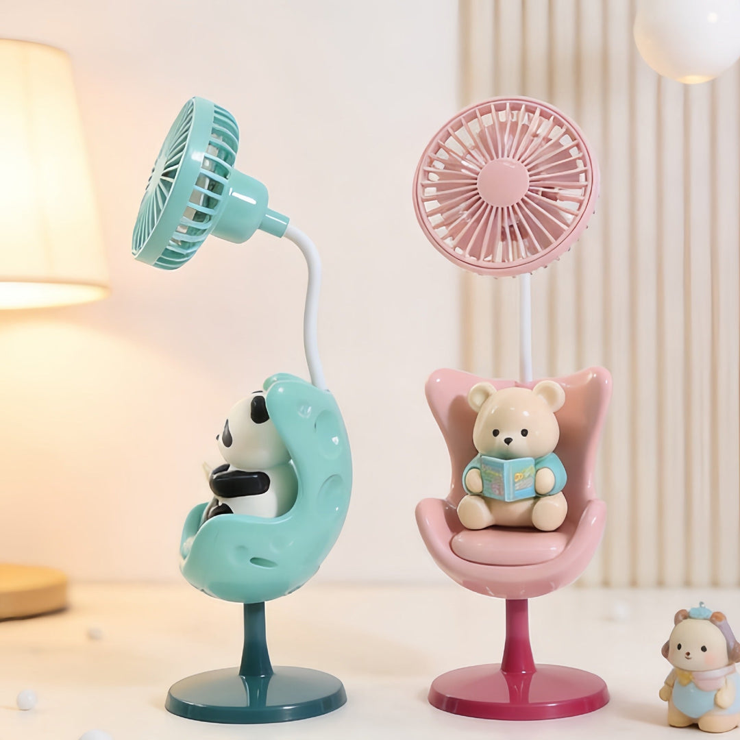 Søt gul USB-bordvifte med bjørnedesign for kontor og barnerom, gir avkjøling.