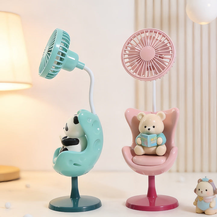 Søt gul USB-bordvifte med bjørnedesign for kontor og barnerom, gir avkjøling.