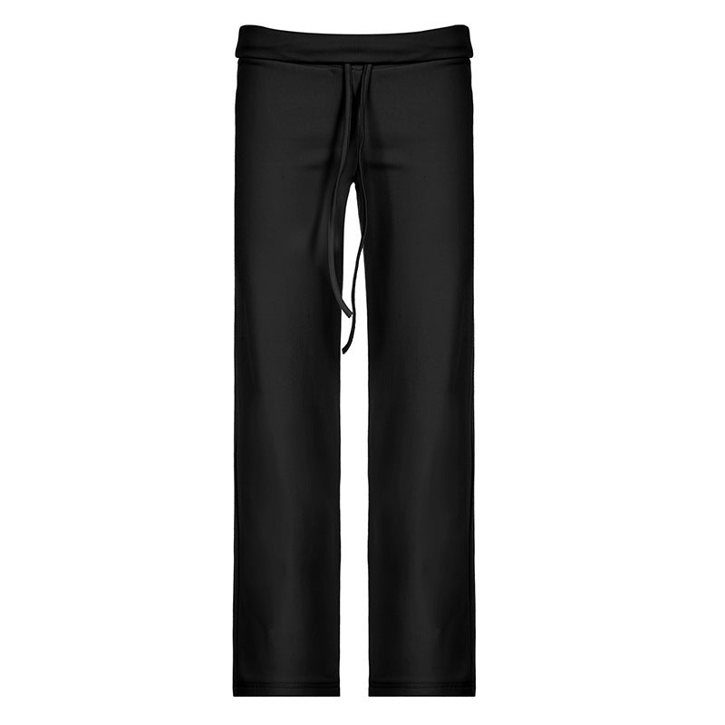 Moderne dame fritidsbukse med vide ben, justerbar elastisk midje og praktiske lommer for casual bruk.
