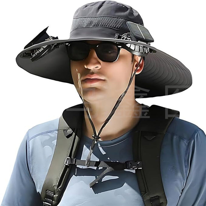 Allsidig unisex kjølehatt med solcellevifte, essensiell for fiske, camping og alle utendørsaktiviteter.