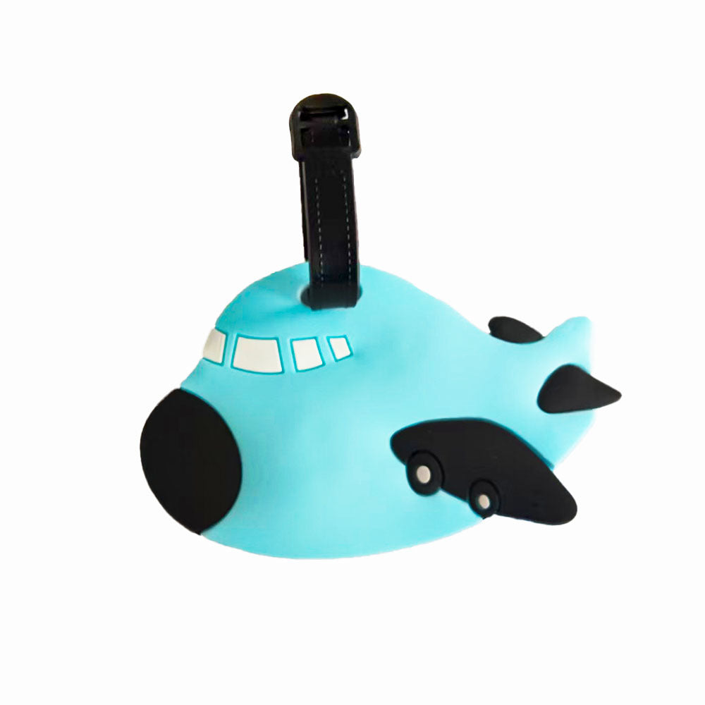 Myk silikon bagasjelapp med lekent flymotiv. Essensielt reiseutstyr for trygg gjenkjenning av bagasjen.