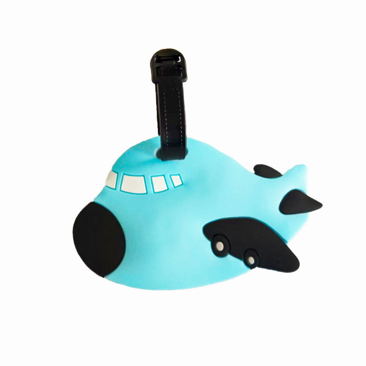 Myk silikon bagasjelapp med lekent flymotiv. Essensielt reiseutstyr for trygg gjenkjenning av bagasjen.