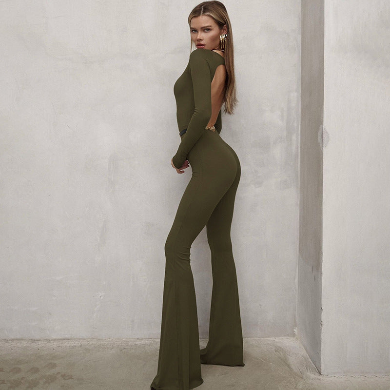 Chic skulderløs dame jumpsuit med vide ben, gir en elegant silhuett for formelle og uformelle fester.
