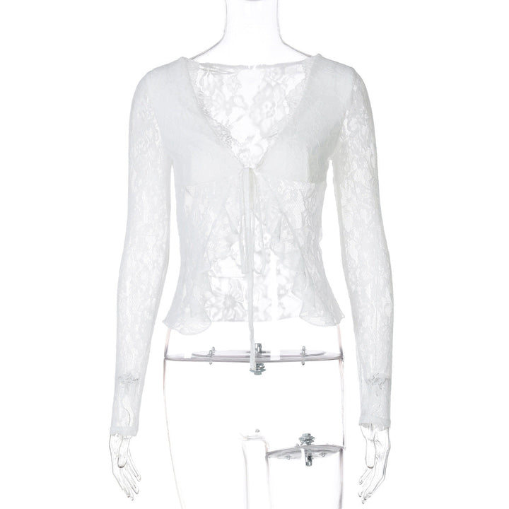 Trendy cropped bluse med elegant sløyfe for dame. Perfekt som festtopp eller lett sommerbluse.