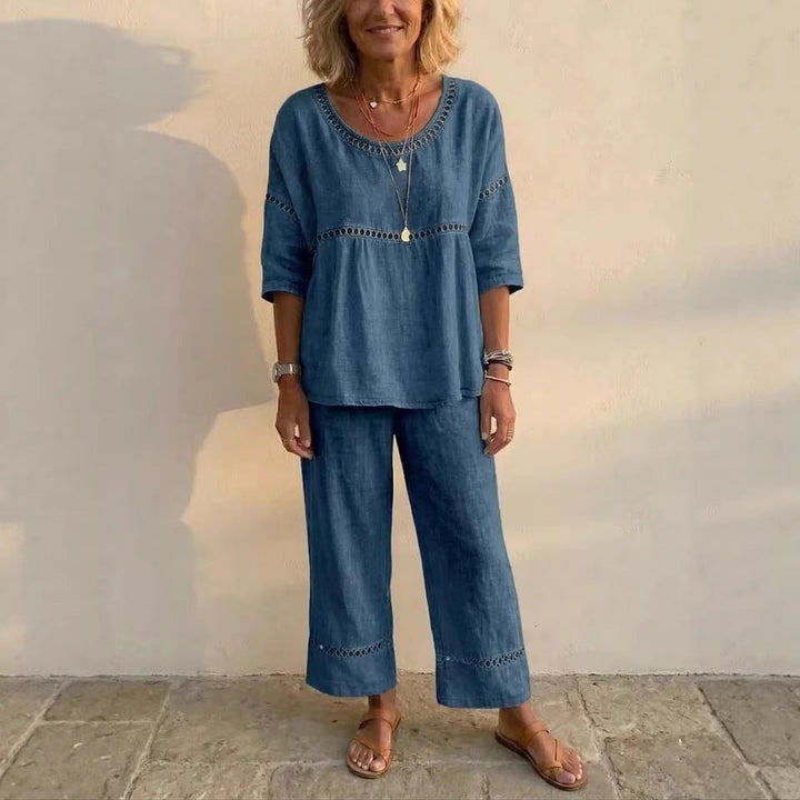 Kvinnenes komfortable loungewear sett med blonder, avslappet passform, ideelt for hjemmekos.