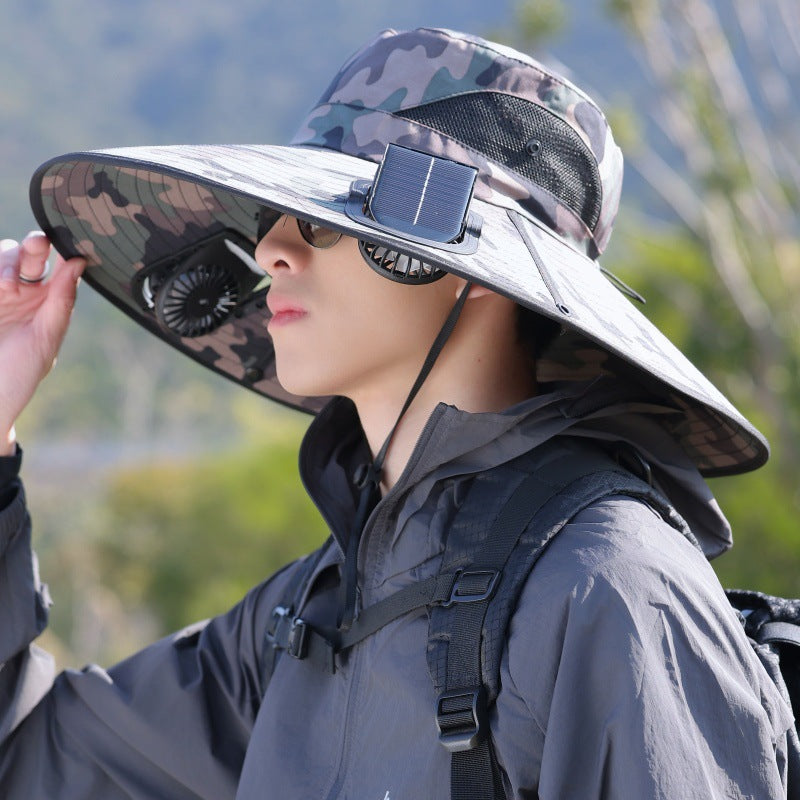 Unisex solhatt med vifte for kjølig UV-beskyttelse utendørs; perfekt sommerhatt.