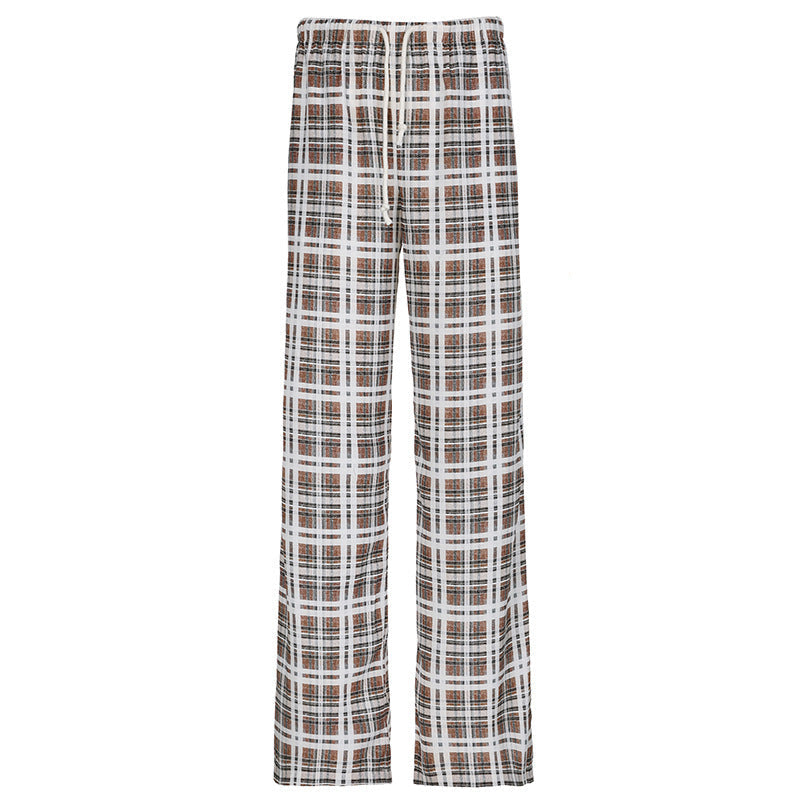 Allsidig rutete komfortbukse for dame, ideell som strandbukse, loungebukse eller pyjamasbukse.