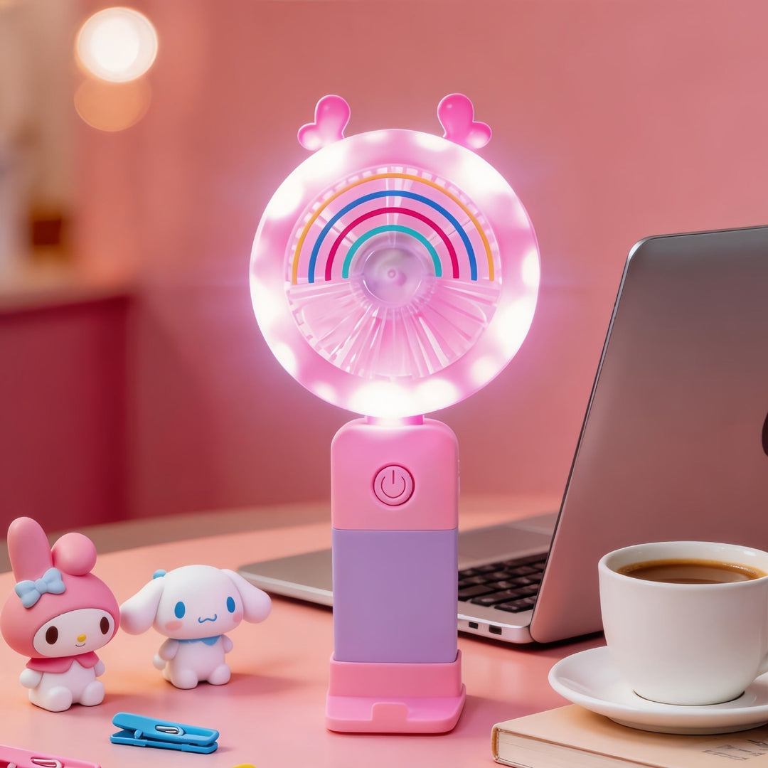 Kompakt USB-håndvifte med LED-lys. Ideell personlig minivifte for reise og kontor.