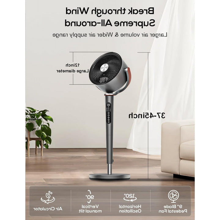 Elegant smartvifte i svart design med intelligent kontroll og fjernkontroll, for bedre inneklima.