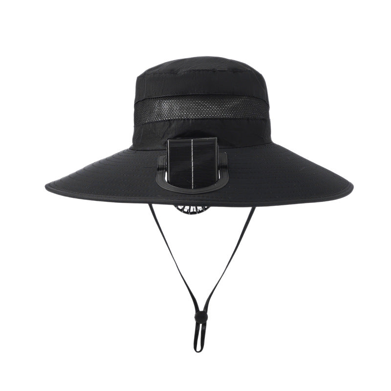 Unisex fiskehatt med UV-beskyttelse og solcellevifte, perfekt for lange dager ved vannet.