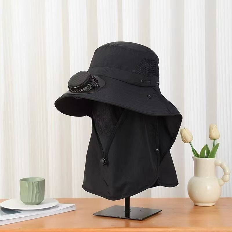 Kjølende unisex solhatt med vifte og UPF 50+ UV-beskyttelse for fiske og friluftsliv.