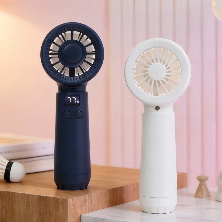 Unisex bærbar håndvifte med digital hastighetsvisning, ideell for personlig kjøling om sommeren.