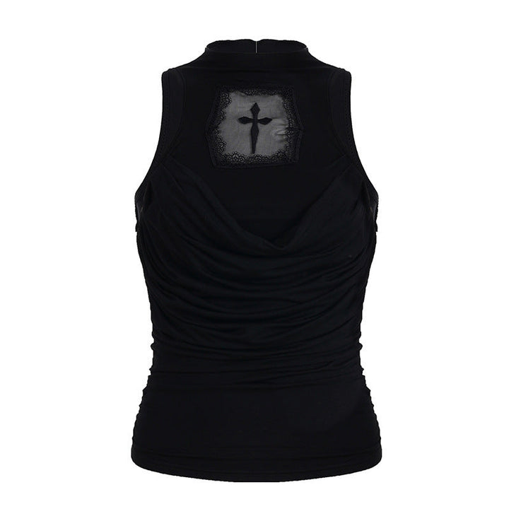 Elegant svart tanktopp for kvinner med en leken ryggdetalj, perfekt for sommerfest eller hverdagsbruk.