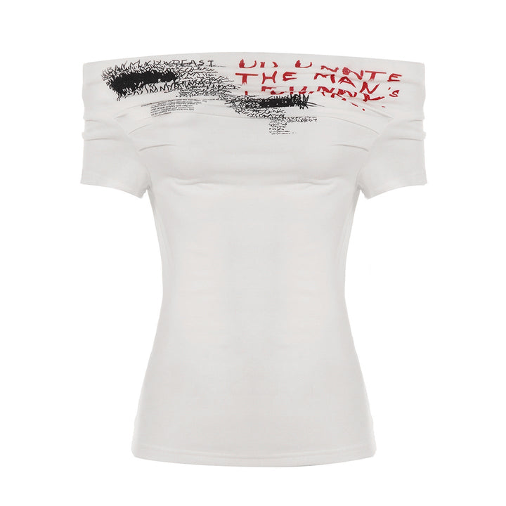 Unik off-shoulder dametopp med iøynefallende kunsttrykk. Figurnær og elegant for en trendy look i varmere vær.