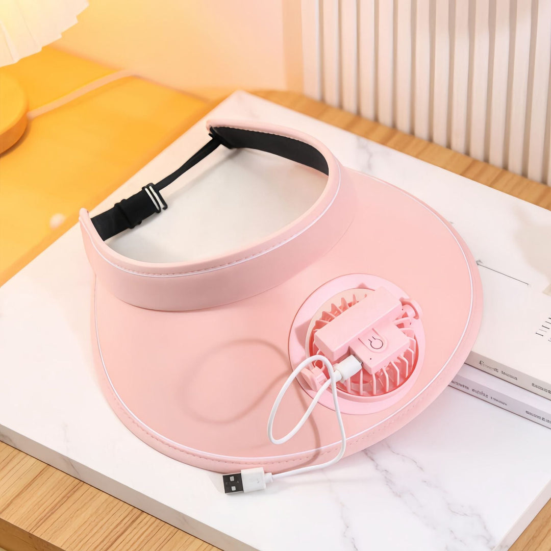 Stilig damhatt med innebygd vifte, perfekt for avkjøling under hagearbeid og utendørsaktiviteter. USB-lading.