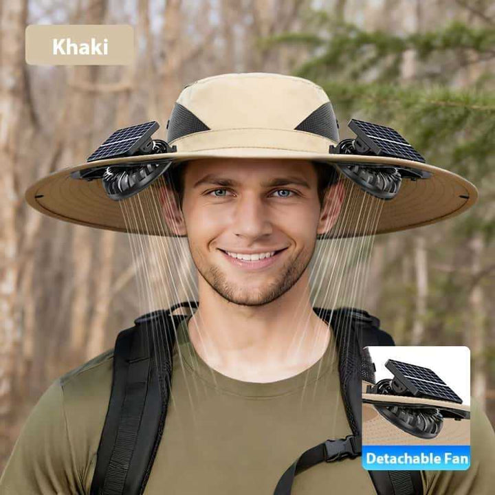 Perfekt solhatt for hagearbeid, med vifte og effektiv UV-beskyttelse. Hold deg kjølig og trygg.
