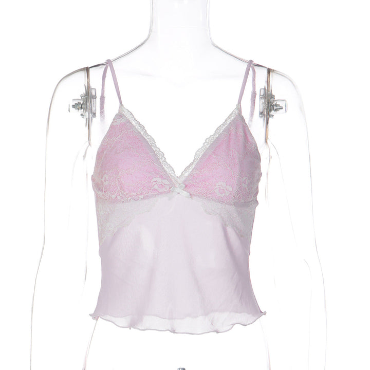 Elegant dame crop top i rød og rosa med justerbare stropper. Trendy og feminin sommertopp/festtopp.