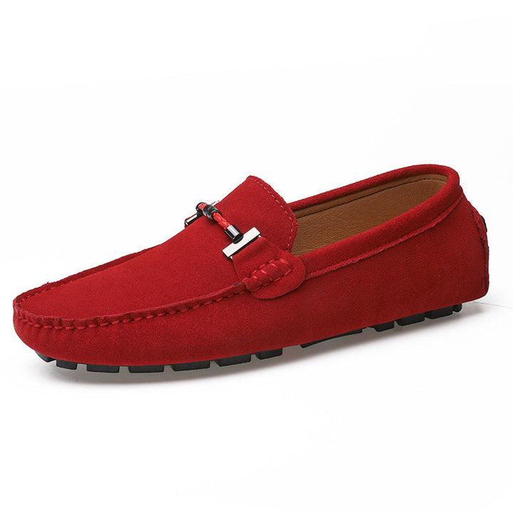Enkle slip-on moccasins i semsket skinn for menn. Komfortable herresko i blått.