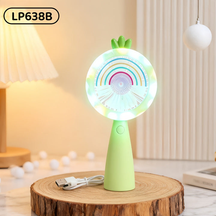 Hold deg kjølig med denne bærbare LED-håndviften. Ideell for utendørsaktiviteter og reiser.