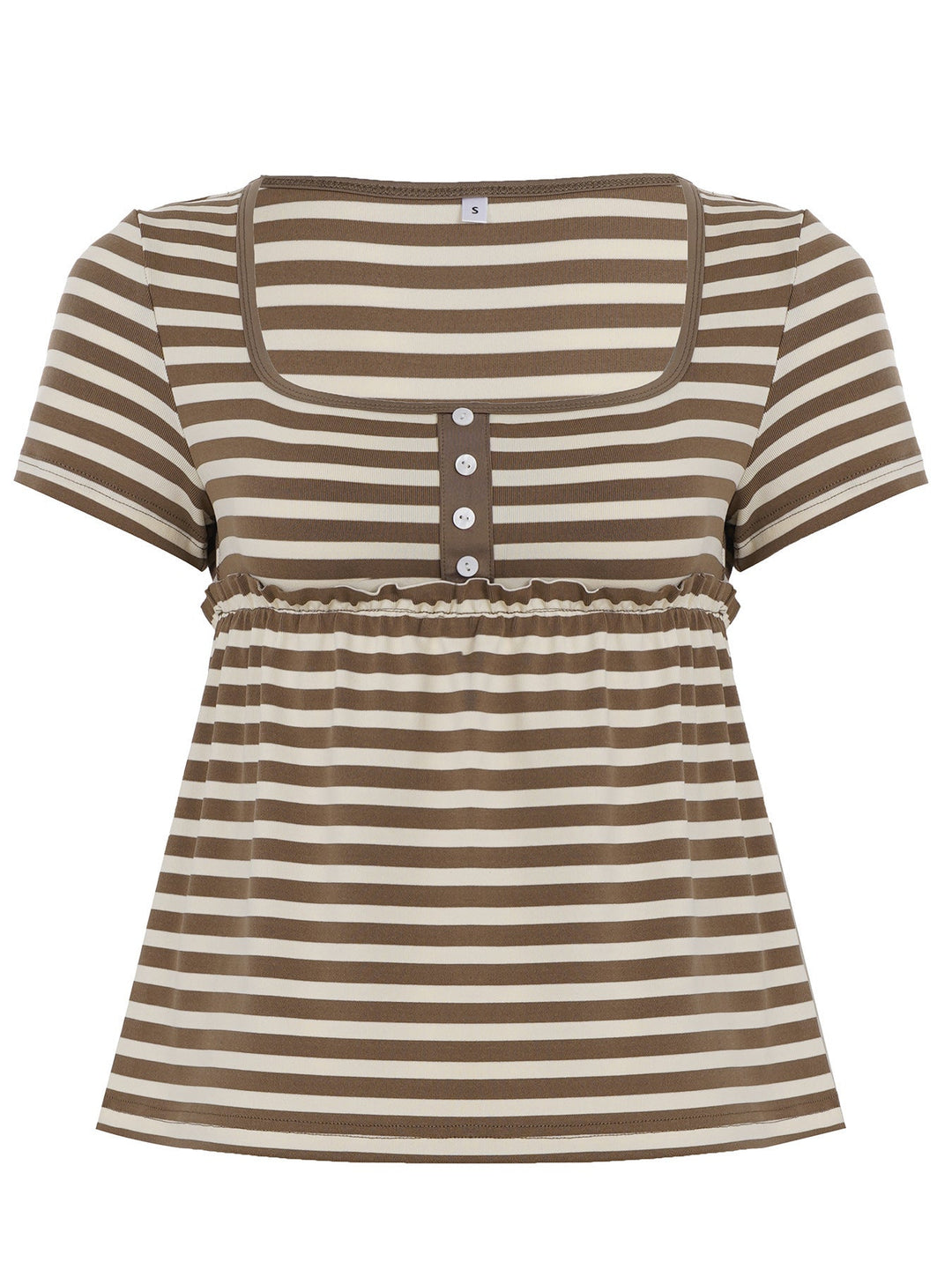 Allsidig kortermet damebluse. Rynket kant, knappestolpe og elegant design. Perfekt som casual sommerbluse eller hverdagsplagg.