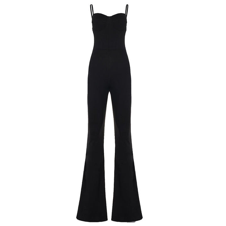 Klassisk svart dame jumpsuit med vide ben. En tidløs og elegant hel dress som passer til enhver anledning.