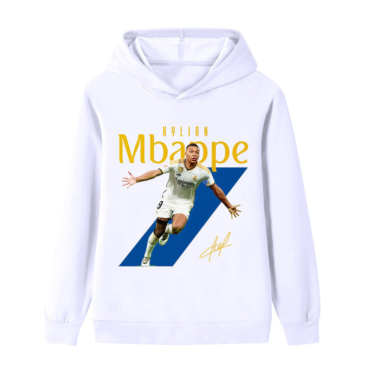 Ryggdetalj på Mbappé fotballgenser for barn, en allsidig sportshoodie med rent design.