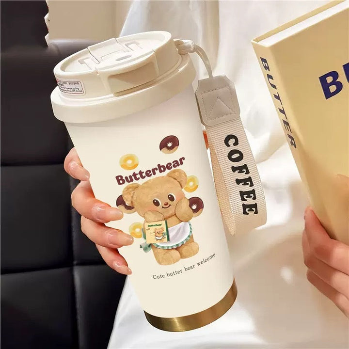 Dame termos, 500ml, med unikt kattemotiv. Isolerende drikkeflaske for kaffe eller vann på tur.