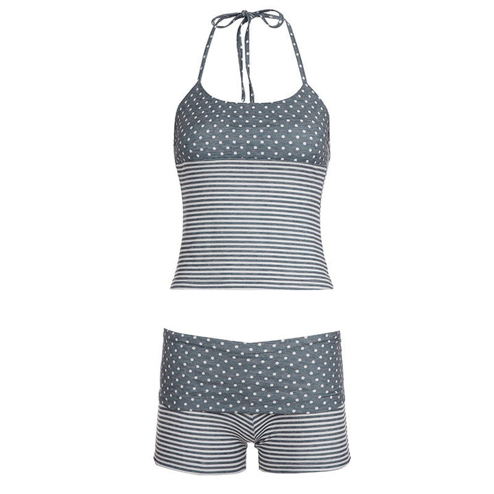 Elegant og komfortabelt stripete bikini-sett for dame, perfekt som sommer badetøy med høy midje.