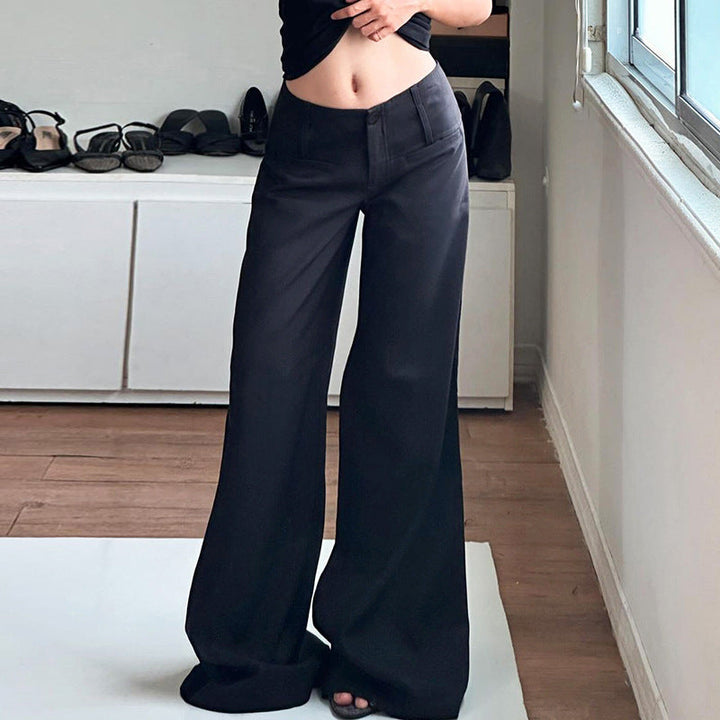 Komfortable vide dame chinos med høyt liv og sidelommer i svart, for en elegant fritidslook.