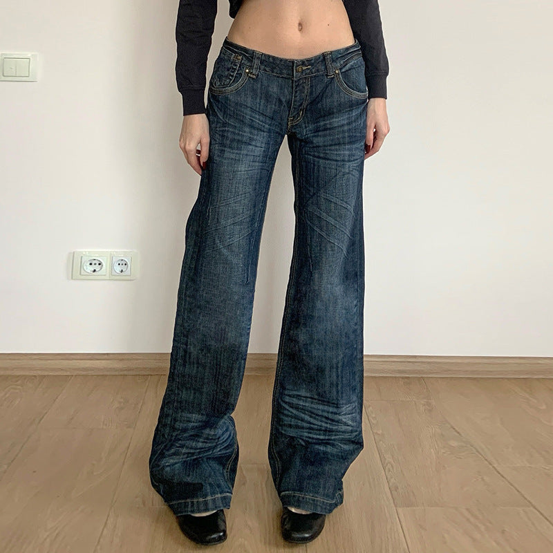 Dame vintage vidje jeans, høy midje. Trendy blå bukse for elegant og komfortabel stil.