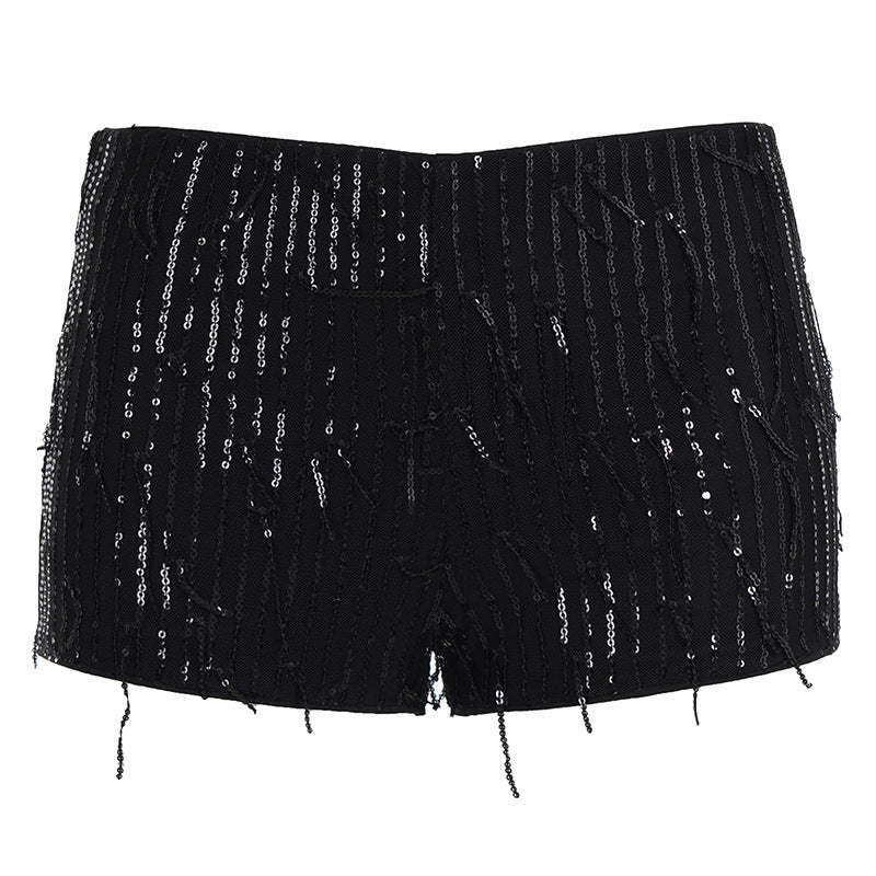 Dame shorts med glitrende paljetter, perfekt for en uforglemmelig kveldsantrekk eller sommerfest.