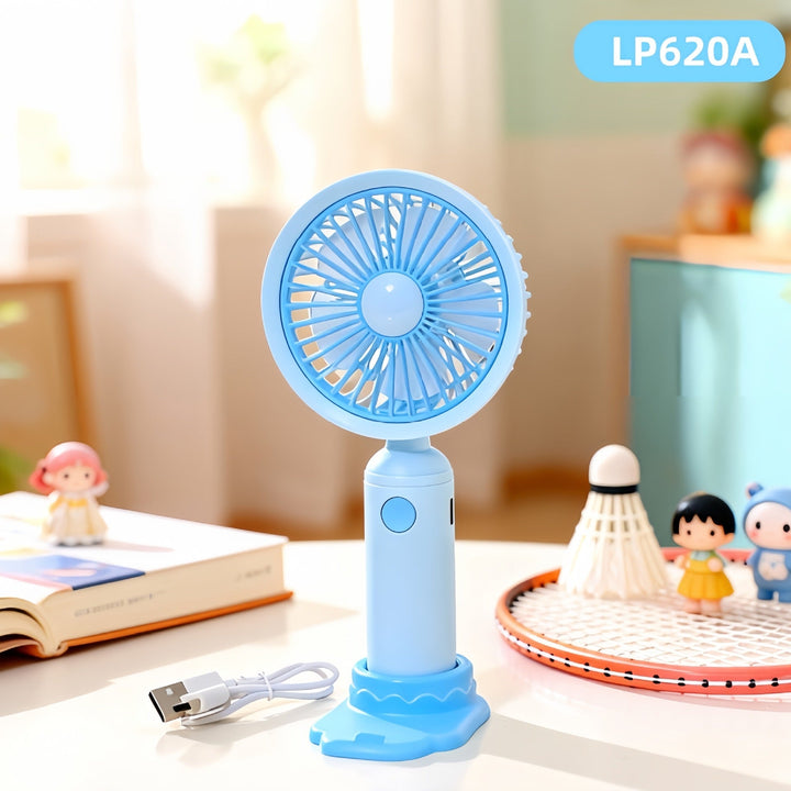 Liten oppladbar minivifte for effektiv avkjøling. Essensiell for varme sommerdager og utendørs aktiviteter.
