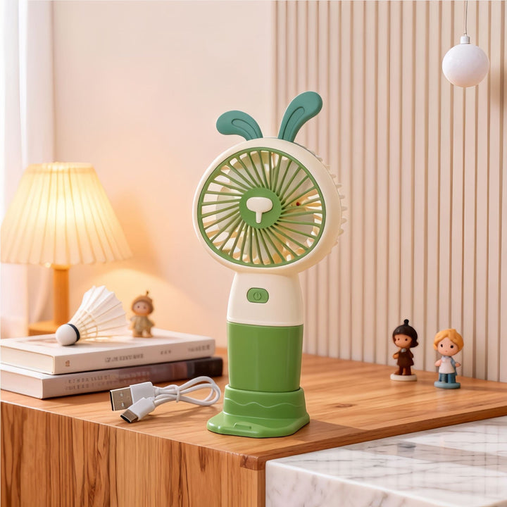 Dame håndvifte med kraftig luftstrøm og søtt løvedesign. Bærbar USB-vifte ideell for varm sommer.