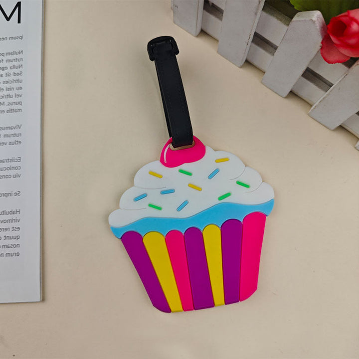 Unisex bagasjetag i myk silikon, formet som en cupcake, for fargerik og lett gjenkjenning på reisen.