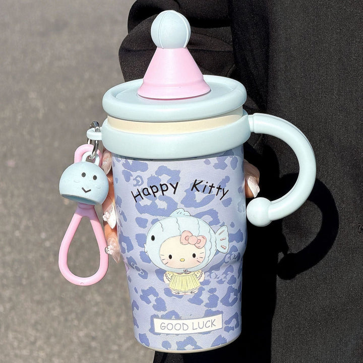 Søt 600ml isolert reisekopp med kattemotiv for kvinne. Holder kaffe varm og drikke kald lenge.