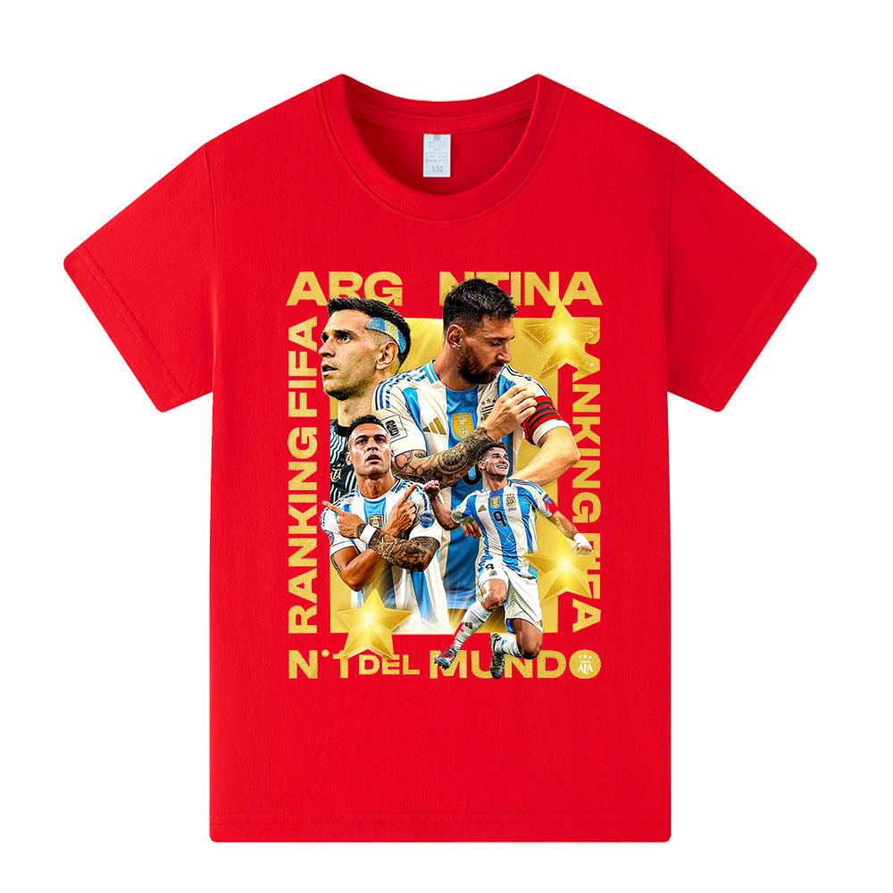 Komfortabel Messi t-skjorte i polyester for barn, optimal for trening og skole.