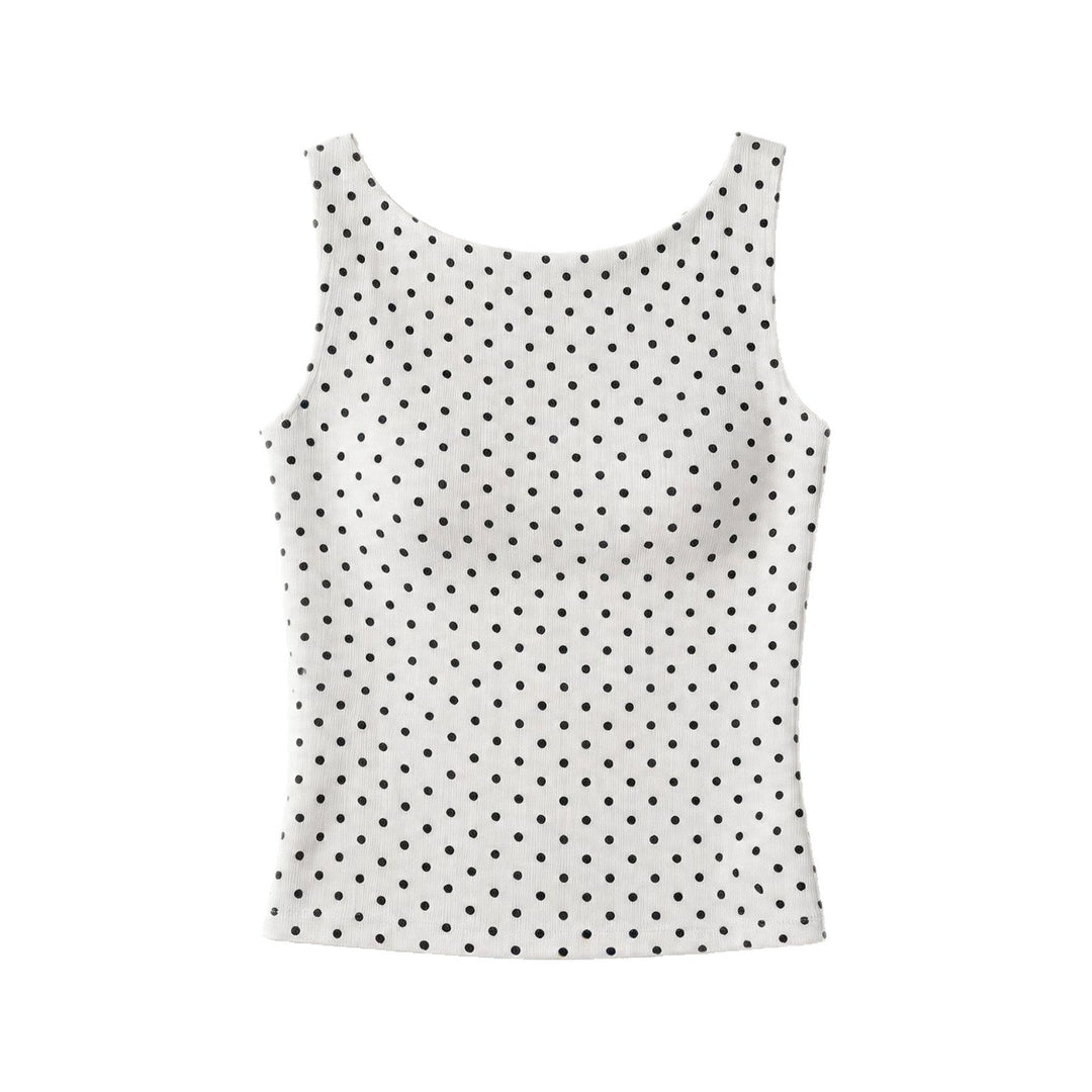 Stilig ermeløs prikkete topp, allsidig dameskjorte for en elegant eller casual sommerlook.