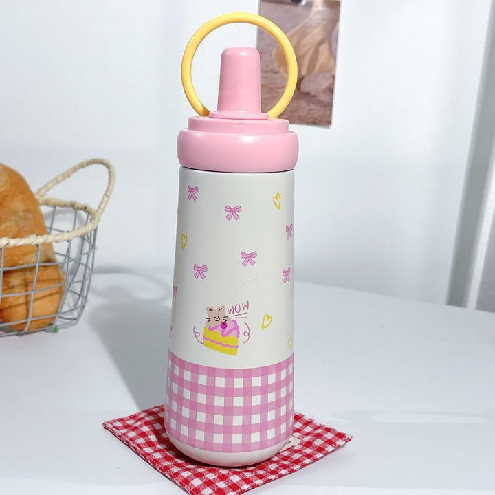 BPA-fri drikkeflaske for kvinner, 600 ml, med et elegant sløyfemotiv. En praktisk og stilig hydreringsløsning.