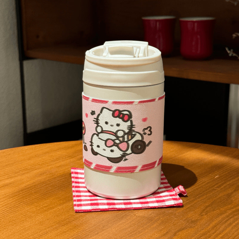Bærbar isolert kaffekopp (500ml) med kanin for reise. Gjenbrukbar termokopp for dame.