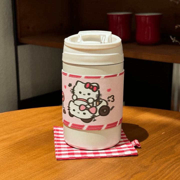 Bærbar isolert kaffekopp (500ml) med kanin for reise. Gjenbrukbar termokopp for dame.
